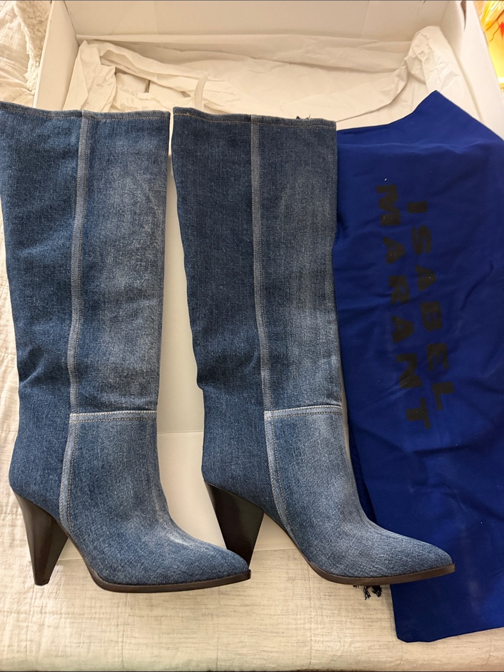 Isabel Marant “New”Denim blue slouchy high Pointed-Toe Boots
